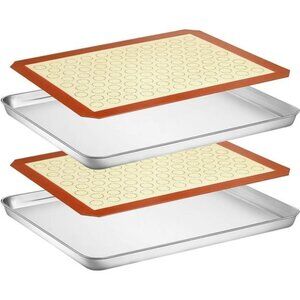 Baking Sheet with Silicone Mat Set, Stainless Steel Cookie Pan with Baking Mat
